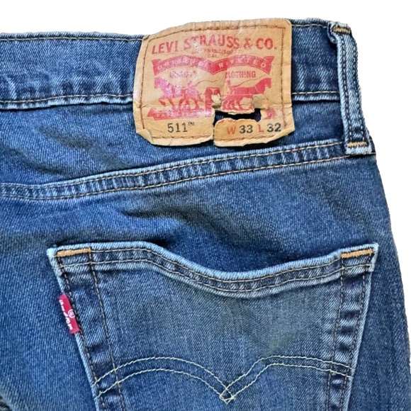 Levi's 511 Dark Blue Washed Denim Slim Fit Men's Jeans 33x32 - Picture 3 of 4